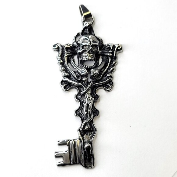 Skull Key Pendant Stainless Steel - Picture 1 of 9